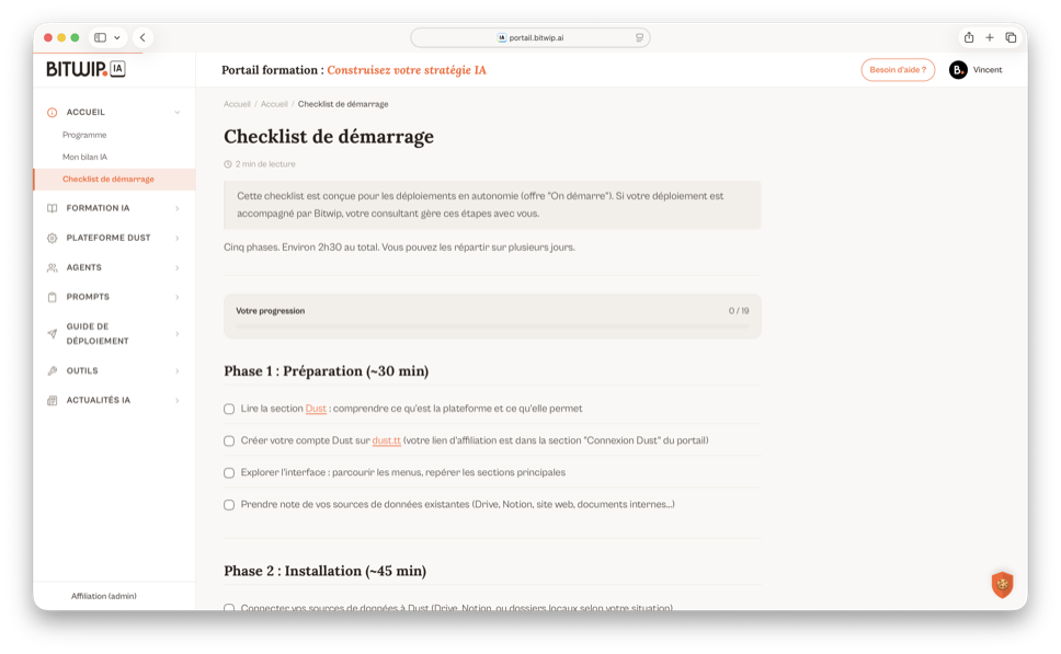 Checklist de déploiement du portail Bitwip IA
